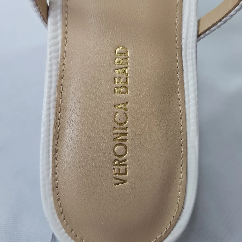 Veronica Beard Marbella lizard-embossed T-strap sandal  parchment white Sz 8 NWT - Picture 2 of 9
